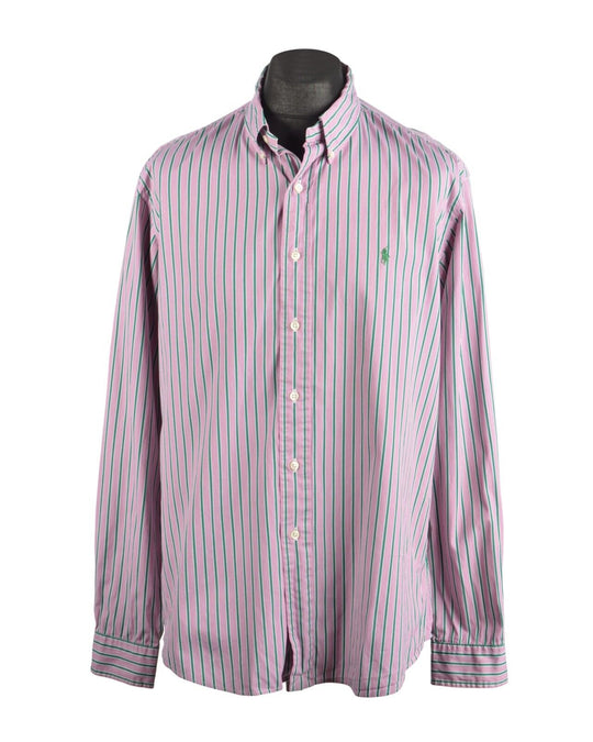 Men's POLO RALPH LAUREN Pink Striped Cotton Shirt Size 17 / 43 / XL