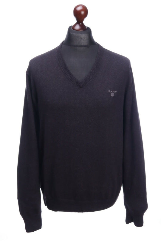 GANT Black Premium Cotton V-Neck Long Sleeve Sweater Jumper Size L