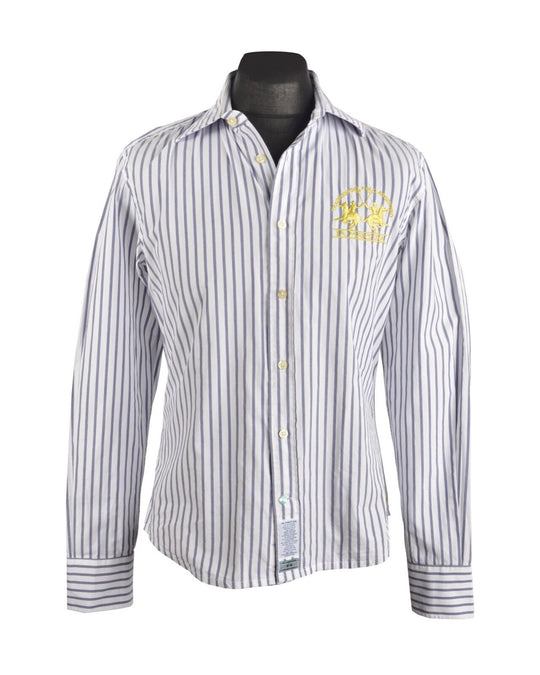 Men's LA MARTINA White Striped Cotton Shirt Size L