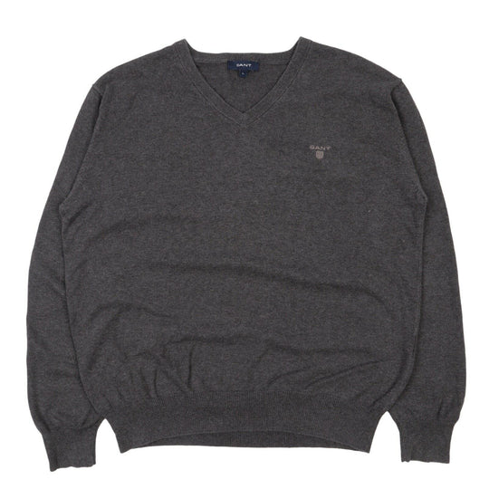 Men's GANT Grey Cotton V-Neck Jumper Size L