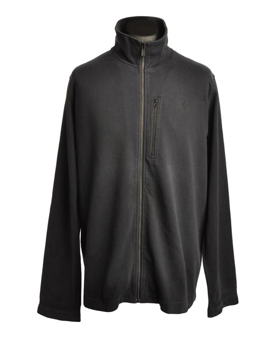 FRED PERRY Sweater Black Cotton Mock Neck Full Zip Mens Jacket Size XL