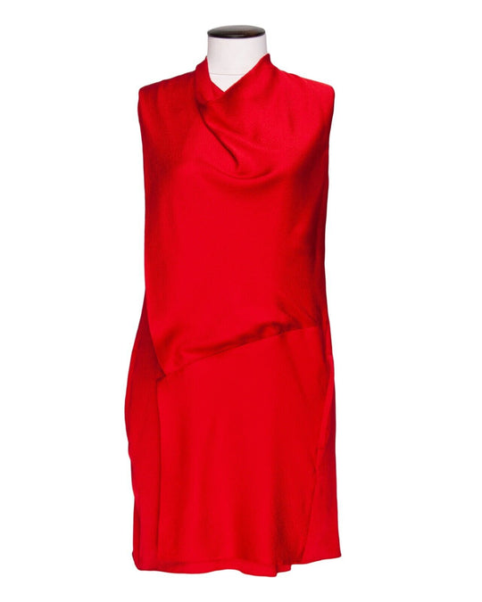 HELMUT LANG Sleeveless Dress Red Pure Silk Womens Size 4 US