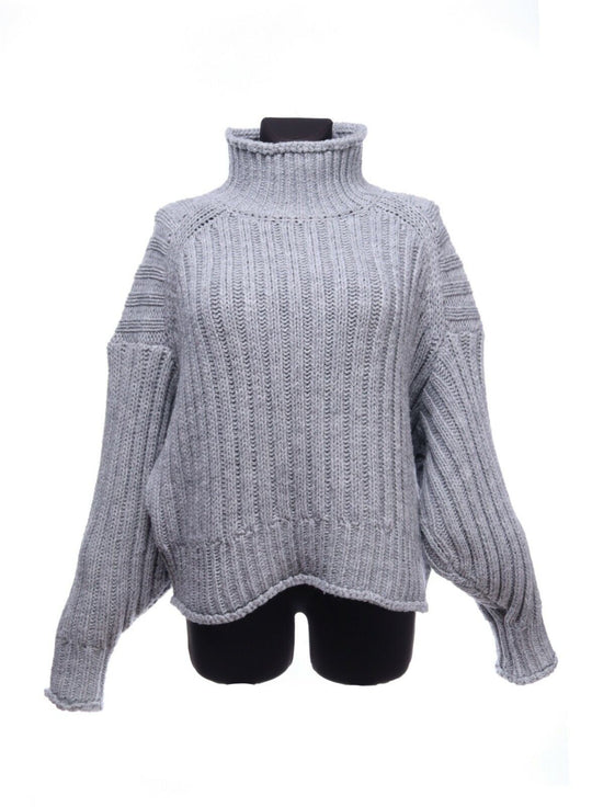 H&M Grey Oversized Heavy Knit Knitwear Jumper Turtleneck Size XL