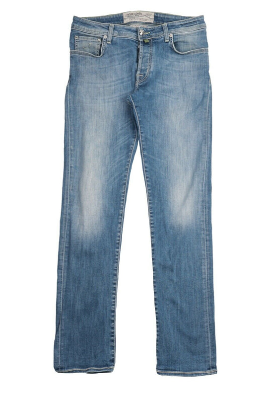 Men's JACOB COHEN Blue Cotton Faded Denim Jeans Pants Size 32
