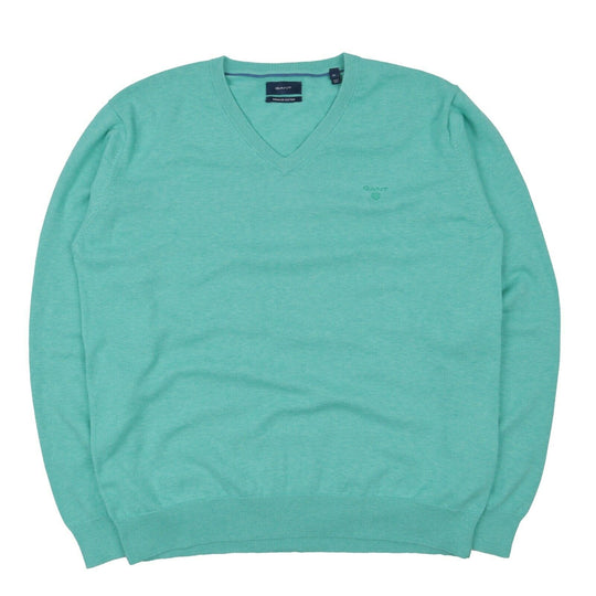 Men's GANT Mint Green Cotton V Neck Jumper Size XL