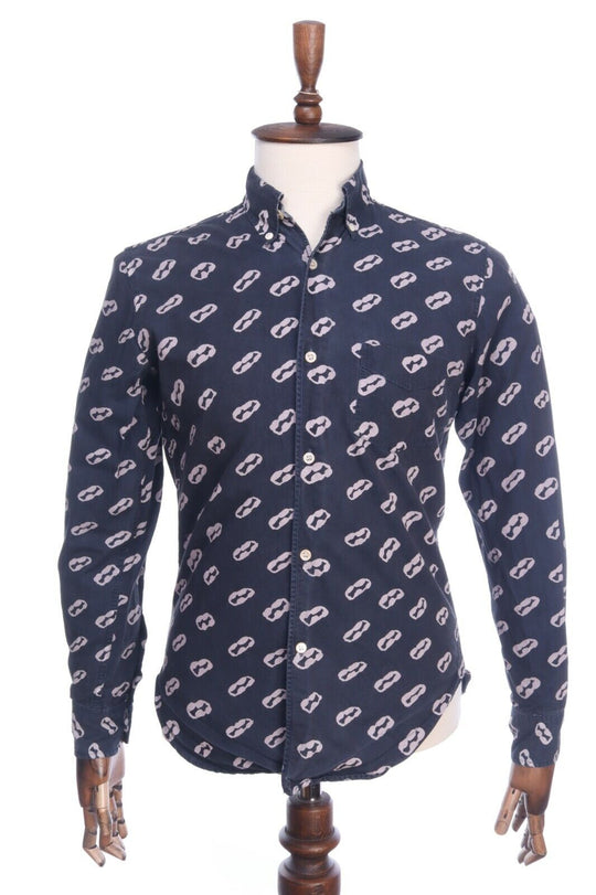 OUR LEGACY Indigo Blue Cotton Graphic Button-Down Shirt Size 46