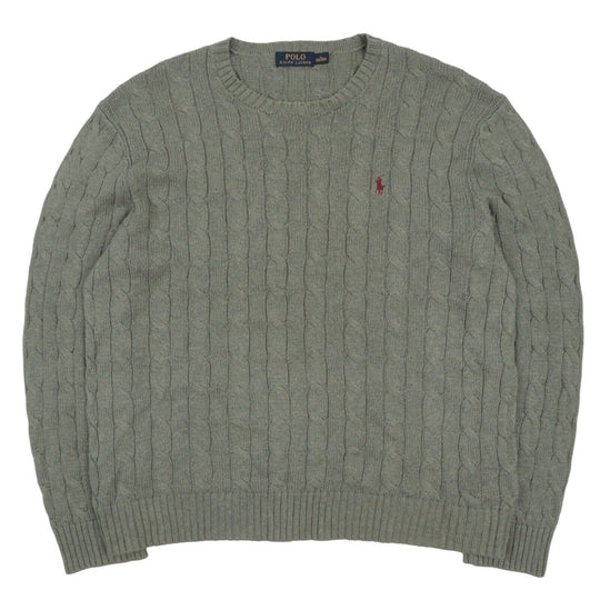 Men's POLO RALPH LAUREN Olive Green Cotton Cable Knit Jumper Size L