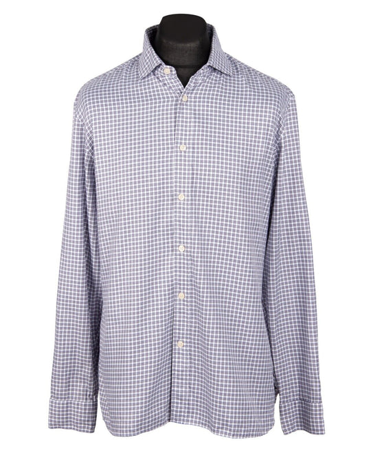 ERMENEGILDO ZEGNA Dress Shirt White Blue Check Cotton Men's Size 42 / 16.5