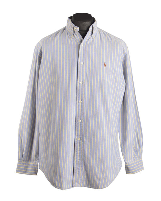 Men's RALPH LAUREN Classic Fit Blue Striped Cotton LS Oxford Shirt Size M