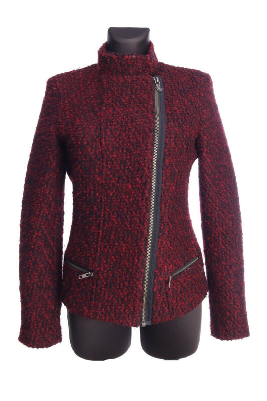 MAISON SCOTCH Burgundy Wool Blend Piled Full Zip Biker Style Jacket Size 2