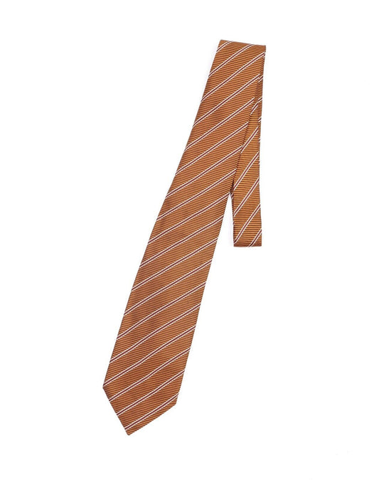 LUIGI BORRELLI Napoli Tie Brown Striped Silk Men's Woven Necktie