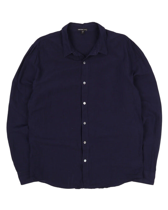 Men's JAMES PERSE USA Navy Blue Dyed Cotton Linen Shirt Size 3 / M