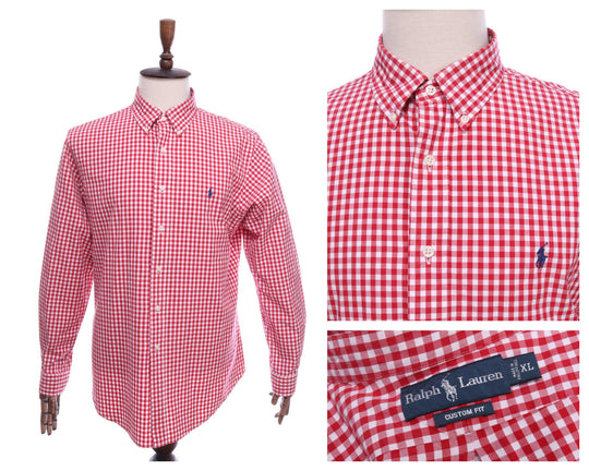 Men's RALPH LAUREN Red Gingham Check Custom Fit Shirt Size XL