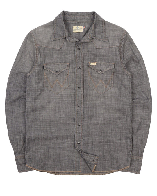 Men's Vintage WRANGLER Blue Bell Chambray Denim Pocket Shirt Size L
