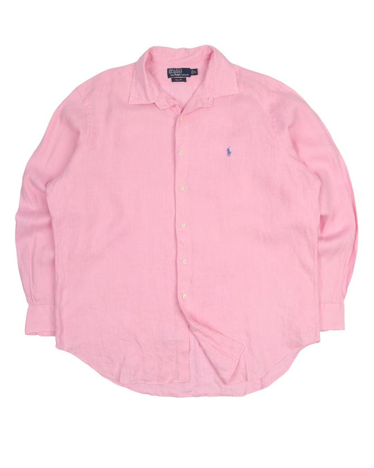 Men's POLO RALPH LAUREN Pink 100% Linen Long Sleeve Summer Shirt Size XL