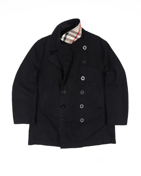 BURBERRY Jacket Double Breasted Navy Blue Cotton Men's Short Coat Size XL