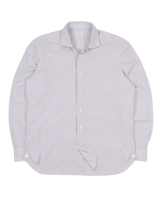 Men's BARBA Napoli White Striped 100% Cotton Bespoke Dress Shirt Size 17 / 43