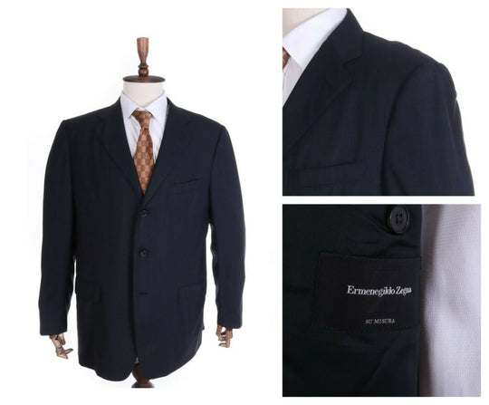Men's ERMENEGILDO ZEGNA SU MISURA Black Wool POSITANO Suit Jacket Size 54 R