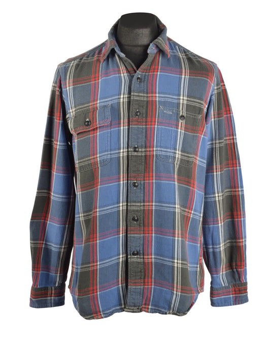 Men's POLO RALPH LAUREN Blue Green Flannel Cotton Plaid Check Shirt Size M