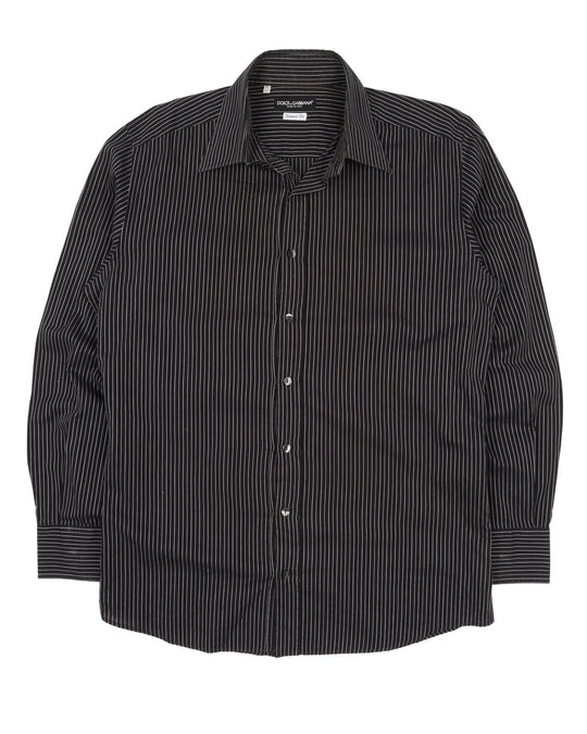 Men's DOLCE & GABBANA Black Striped Cotton Dress Shirt Size 16.5 / 42