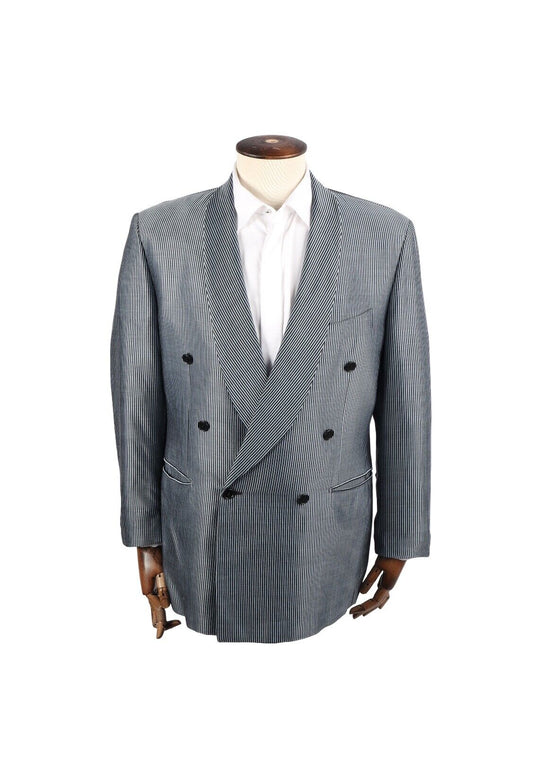 PAL ZILERI Sport Coat Blue Check Silk Double Breasted Blazer Men's Size 50 IT