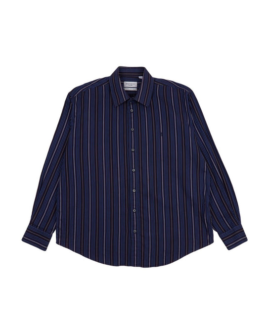 YSL YVES SAINT LAURENT Shirt Navy Blue Striped Cotton Men's Button Up Size XL