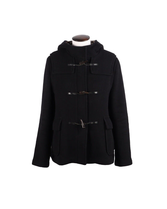 BURBERRY Duffle Coat Black Women's Wool Jacket Size 46 IT / 14 UK