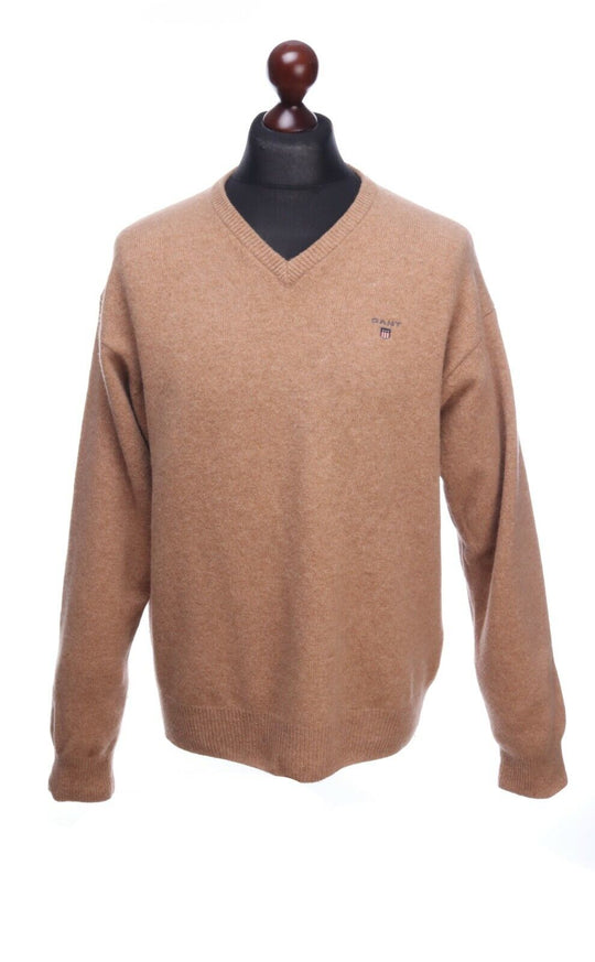 GANT Beige 100% Lambswool V-Neck Jumper Size XL