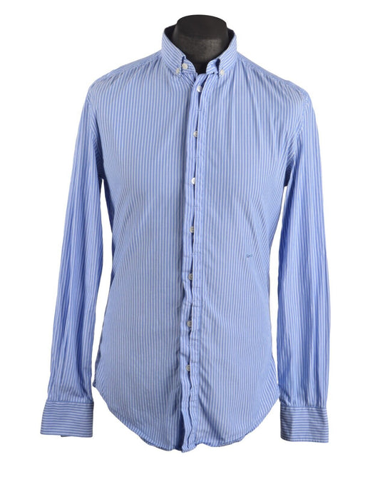 Men's DOLCE & GABBANA Slim Fit Blue Strip Cotton LS Shirt Size 50