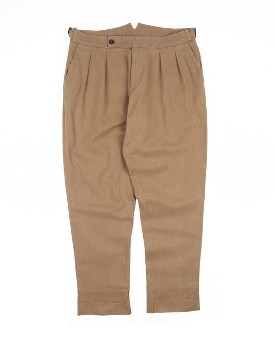 ALFERANO Pants Brown Twill Cotton Men's Pleated Heritage Trousers Size 46 IT