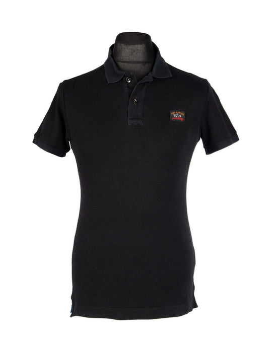PAUL & SHARK Yachting Polo Shirt Black Pique Cotton Men's Short Sleeve Size S