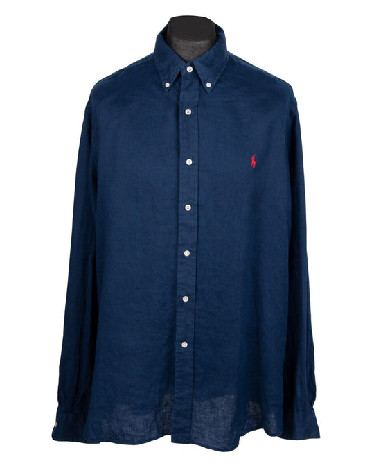 POLO RALPH LAUREN Shirt  Navy Blue Linen Men's Size 2XL