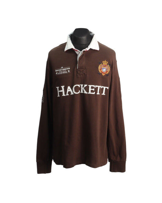 HACKETT Polo Neck Rugby Sweater Brown Cotton Men's Jumper Size XL