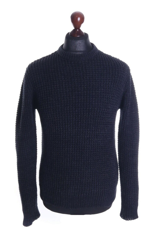 Men's COS Black 100% Cotton Knitted C-Neck Jumper Size s