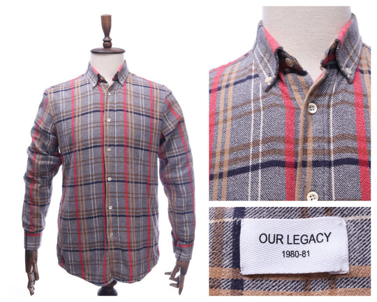 OUR LEGACY Multicolored Plaid Cotton Flannel Rugged LS Box Shirt Size M / 48