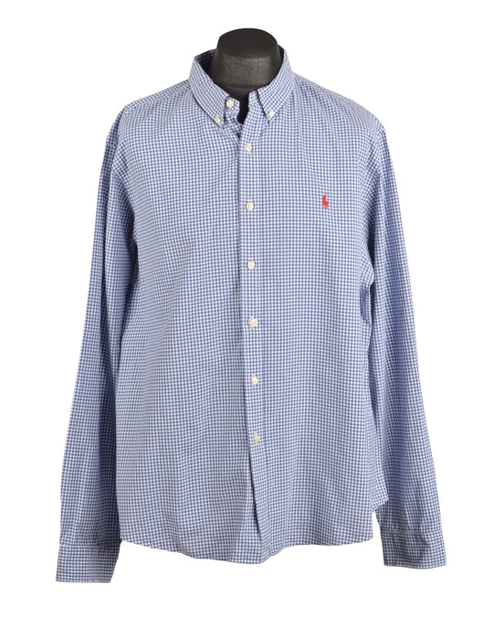 Men's POLO RALPH LAUREN Blue Gingham Check Cotton Shirt Size XXL Slim Fit
