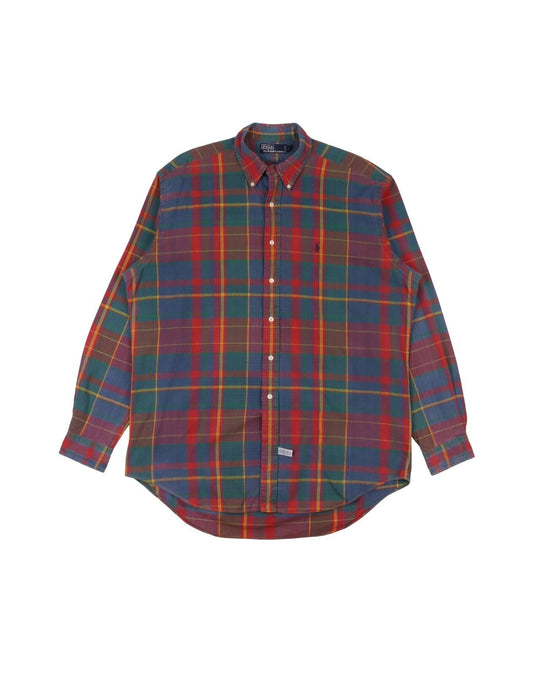 POLO RALPH LAUREN Shirt Red Navy Check Cotton Men's Button Down Size L