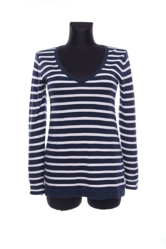 GANT Navy And Marine With Stripe Cotton Blend V-Neck Sweater Jumper Size XS