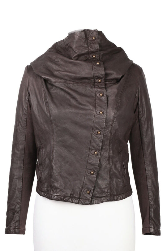 Women's ALLSAINTS Brown Caledonian Leather Asymmetric Jacket Size 10