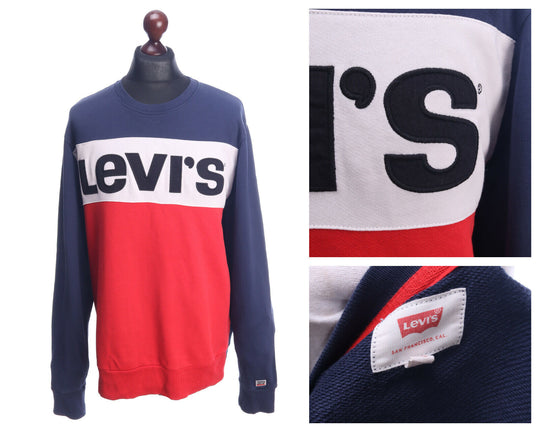 LEVI'S Navy Red Cotton Crew Neck Big Logo Jumper Sweatshirt Size XL