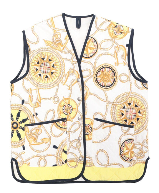 Women's Vintage BURBERRYS White Quilted Big Rope Sailng Print Vest Size L