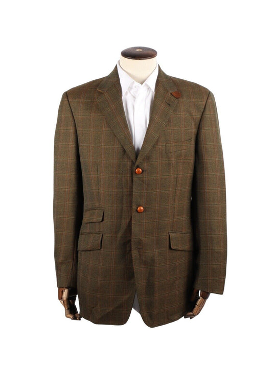 Vintage BURBERRY Blazer Green Tweed Wool Check Men's Jacket Size 52 IT