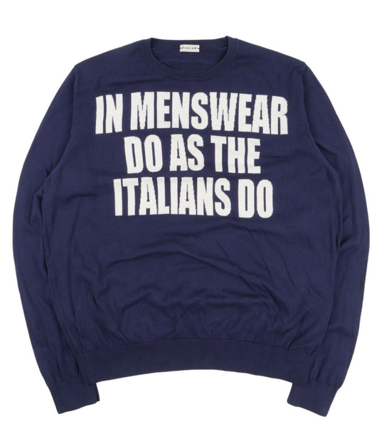 Men's CARUSO Navy Lettering Slogan Crew Neck Jumper Size 48
