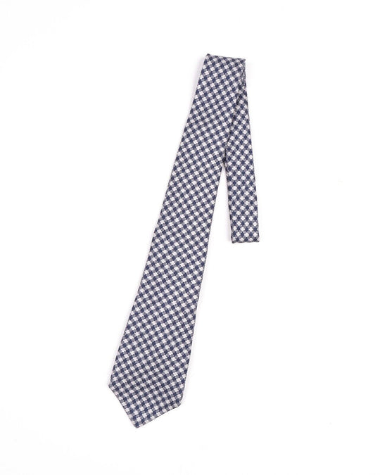 KITON NAPOLI Tie Navy Blue Silk Gingham Check Men's  7 Fold Necktie