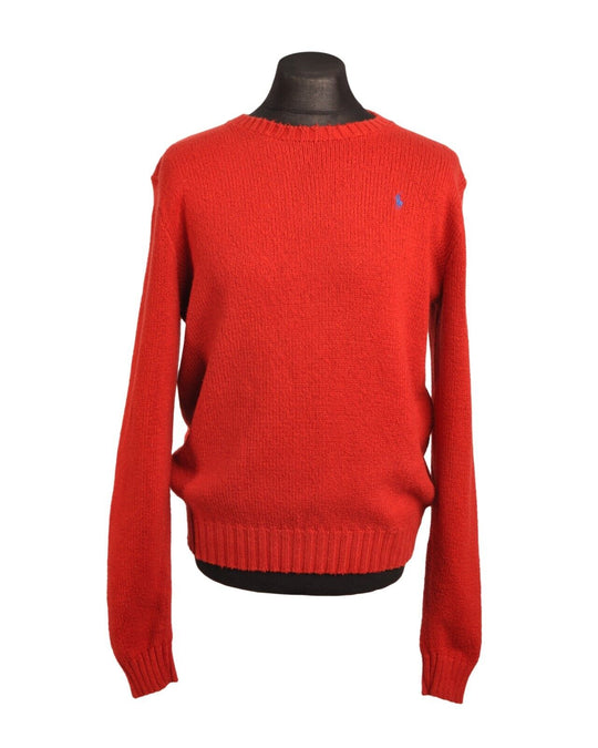RALPH LAUREN Sweater Red Cotton Crew Neck Ribbed Trim Mens Knit Pullover Size M