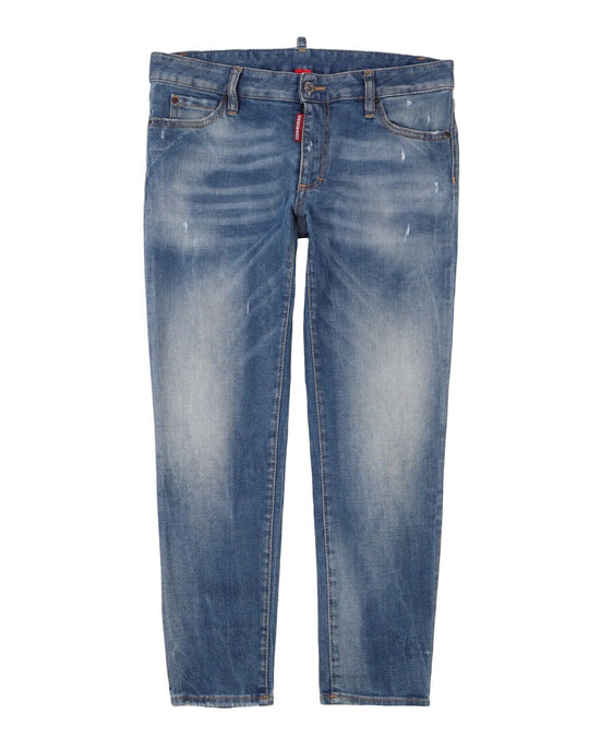 DSQUARED2 Jeans Blue Stretch Whiskered Straight Leg Womens Denim Size 42