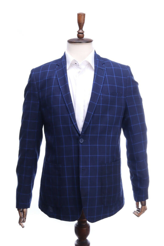 DAN JOHN Navy Blue Check 100% Cotton Blazer Jacket Size 52