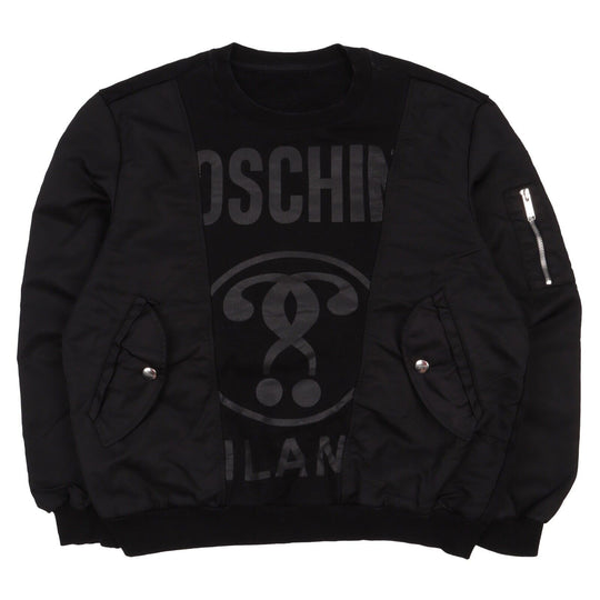 Men's Vintage MOSCHINO Logo Black Bomber Sleeve Sweatshirt Jumper Size 48