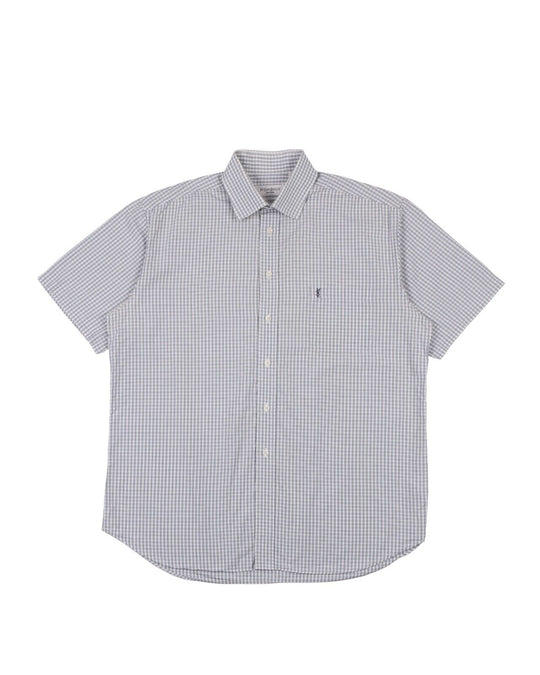 YSL Yves Saint Laurent Shirt White Navy Check Cotton Mens Button Down Top 17/43