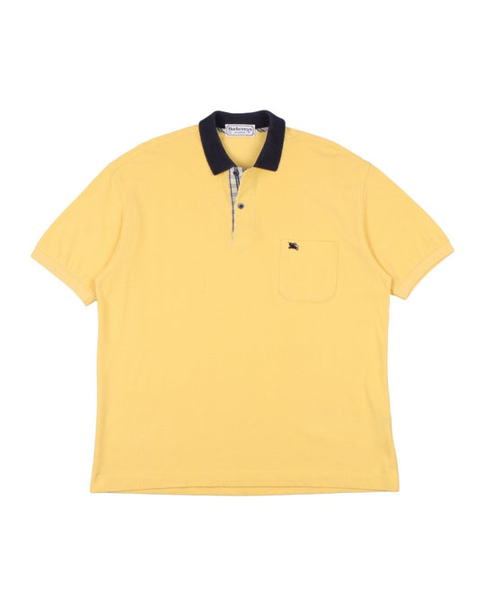 Vintage BURBERRYS London Polo Shirt Yellow Pique Cotton Mens Short Sleeve Size 7